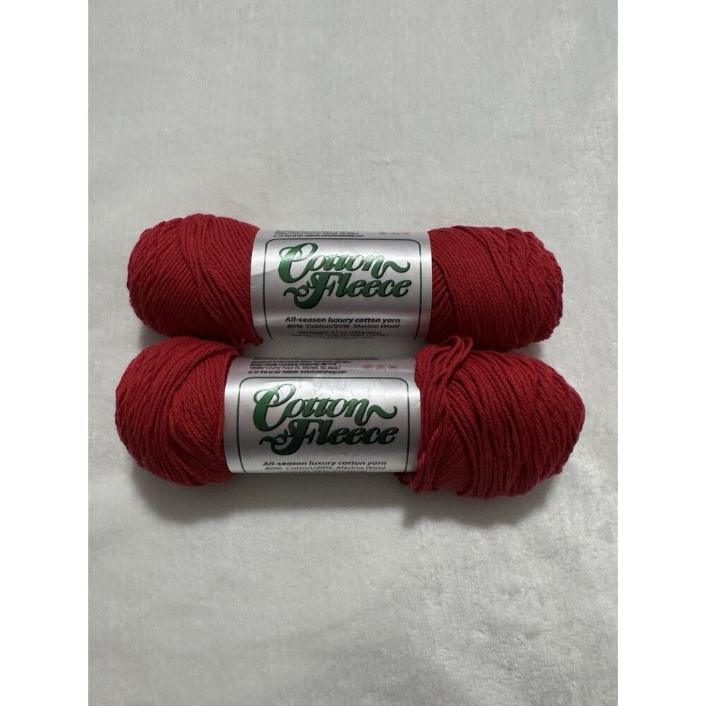 Brown Sheep Cotton Fleece Yarn CW 201 Barn Red 2 Skeins Merino Wool Luxury